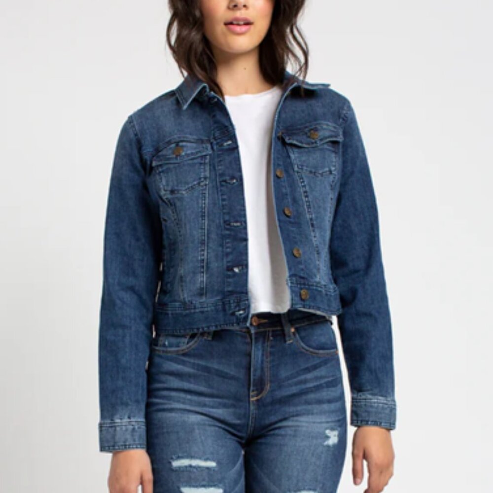 Celebrity Pink Blue Denim Jacket Stretch Jean Trucker Large